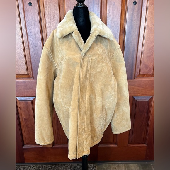 Robert Comstock Expedition Leather Faux Fur Lined rancher Tan Coat Jacket 2x
